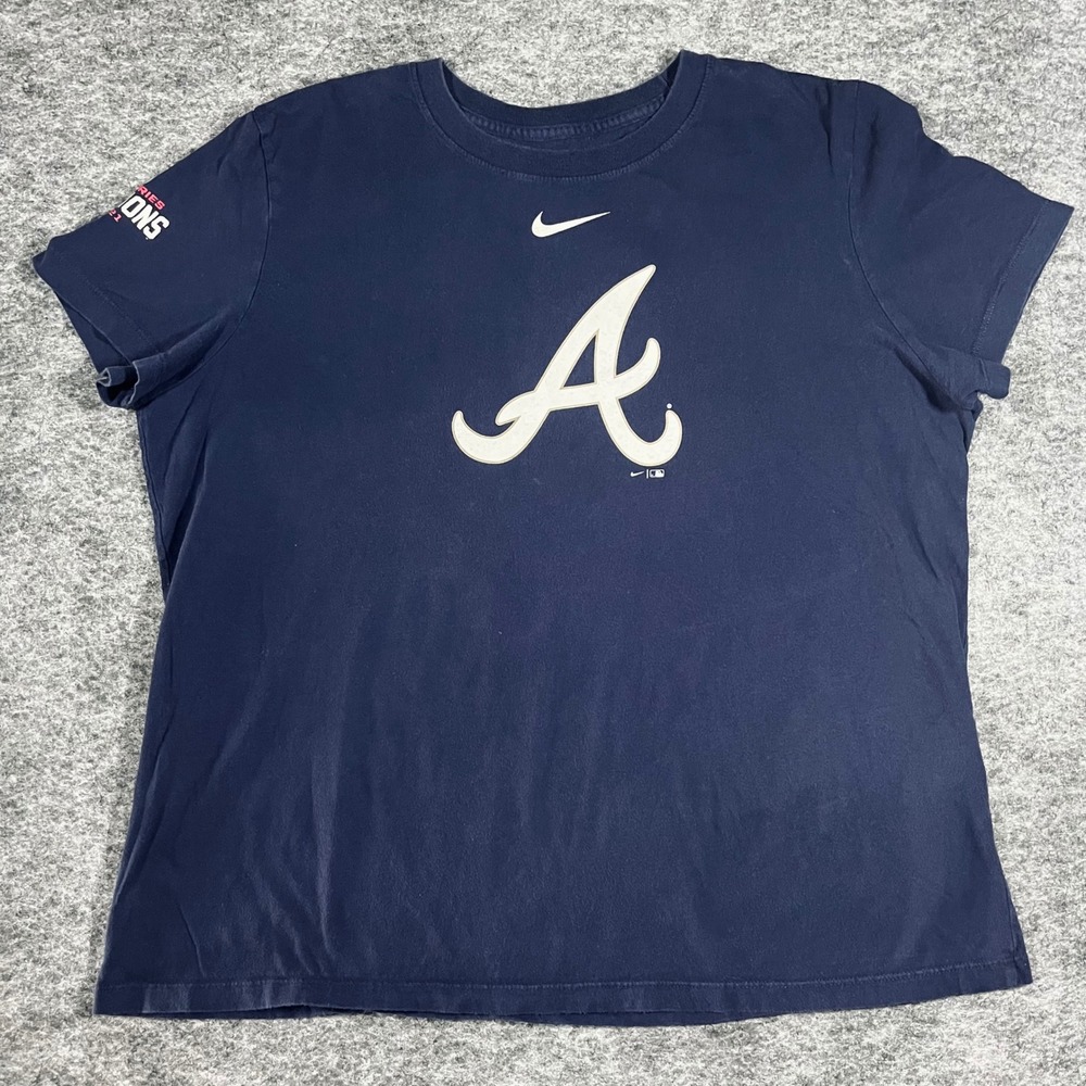 Nike Atlanta Braves‎ T-Shirt Women XL Navy Blue 2021 World Series Champions MLB